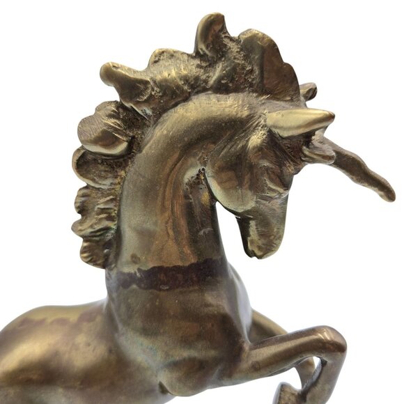 Vintage Brass Rearing Unicorn Figurine With Flowing Mane & Tail - Picture 3 of 16